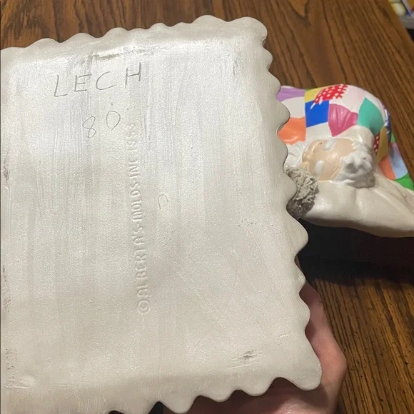 Ceramic Santa Sleeping Under Colorful Quilt Trinket Box with Removable Lid - Picture 7 of 7